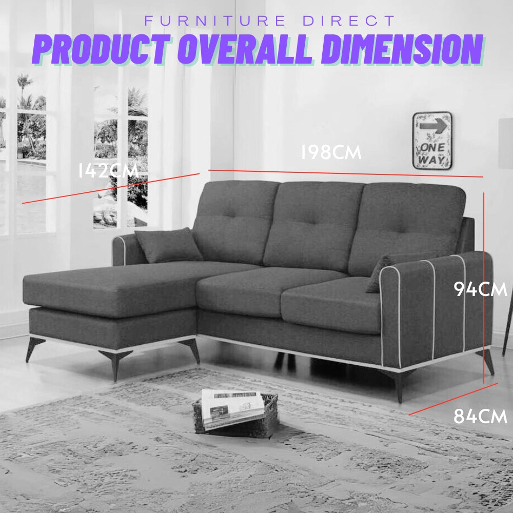 3 Seater Grey L-Shaped Sofa