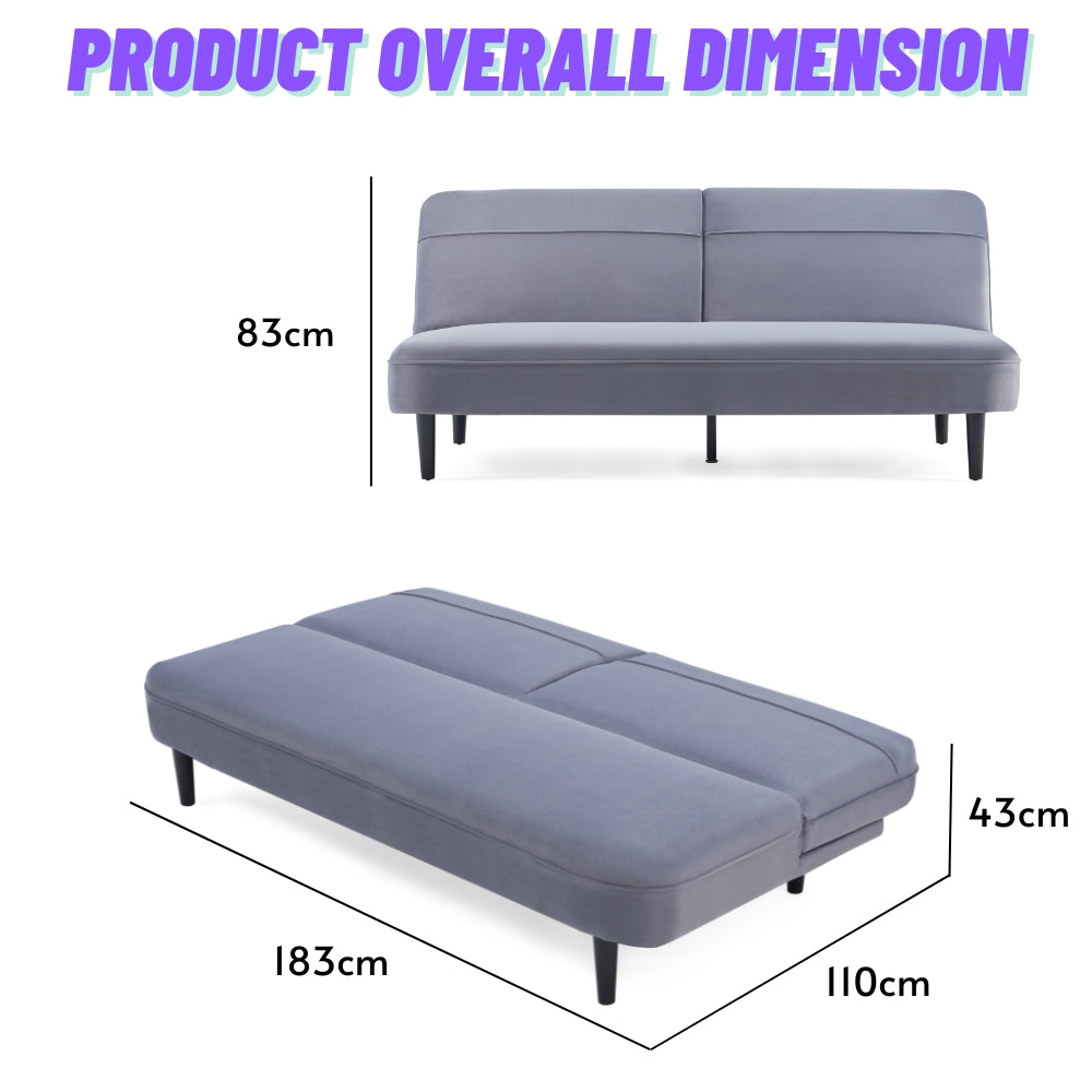 180CM 3 Seater Pet Friendly Grey Sofa Bed