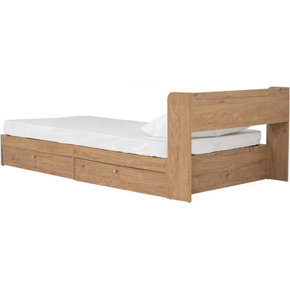 2 Drawers Storage Oak Super Single Bed