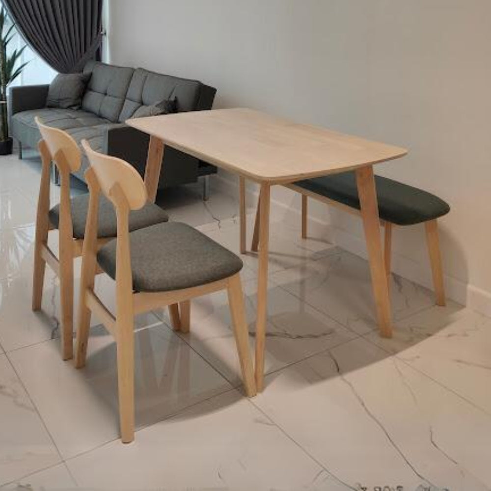 Solid Rubberwood 4 Seater Dining Set With Bench