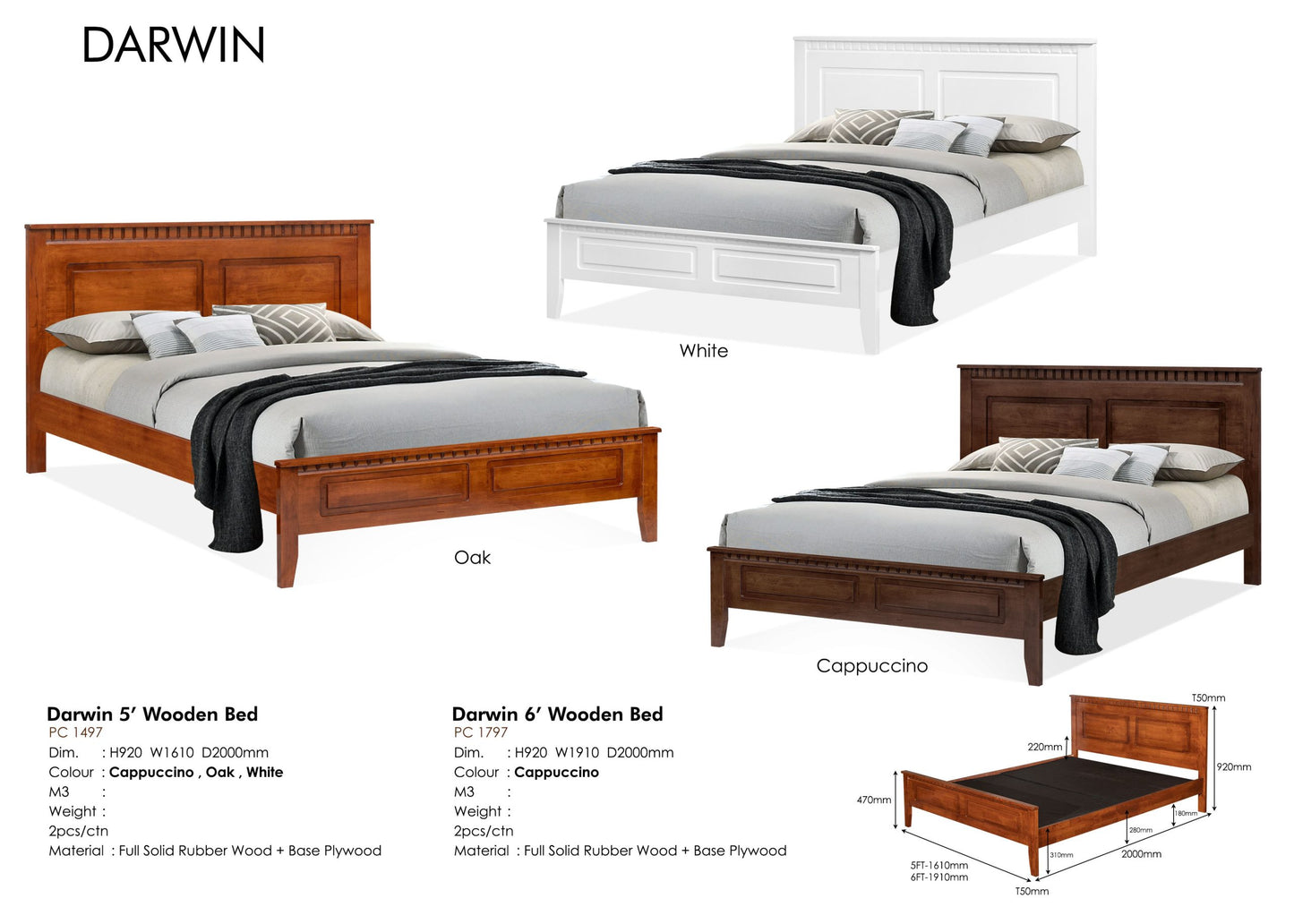 Full Solid Wood White King Bed Frame