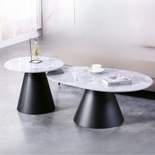 Ceramic Top Black Base Coffee Table