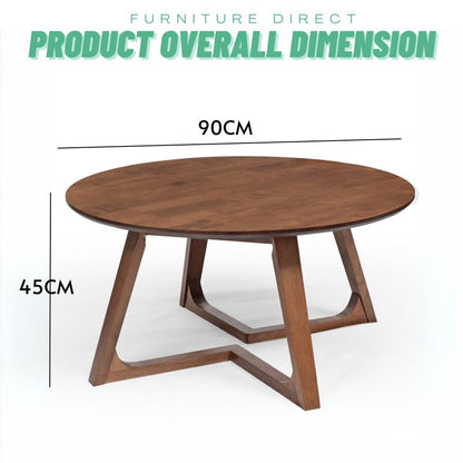 D90CM Solid Wood Round Walnut Coffee Table