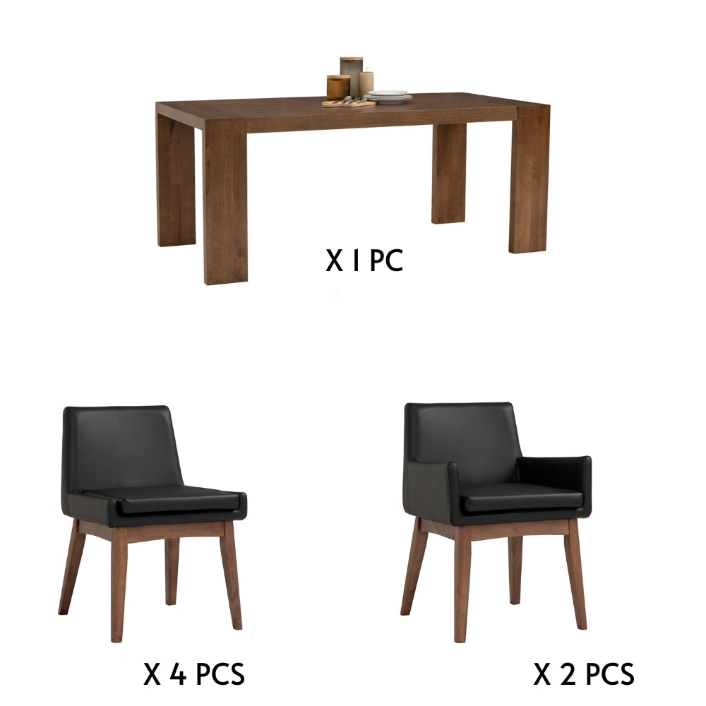 Solid Wood Cocoa 6 Seater Dining Set